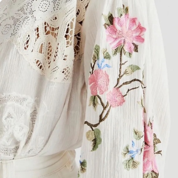 Free People Making Harmony XS & Sm Off White Embroidered Floral Boho Bodysuit - Picture 5 of 8